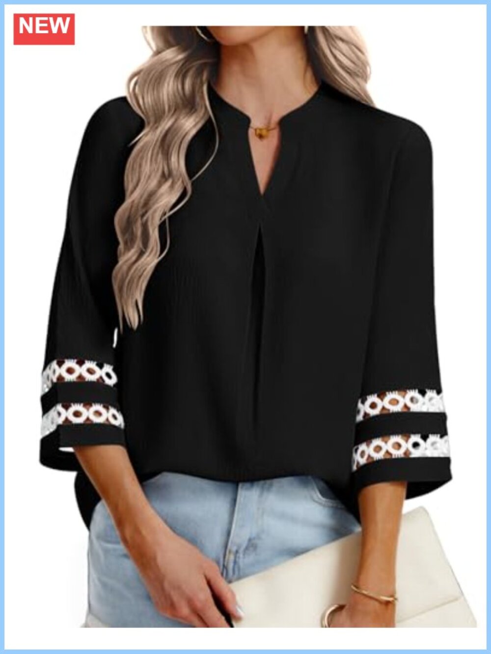 3/4 Sleeve V-Neck Pleated Blouse Tunic Top Casual Dressy Work Shirt